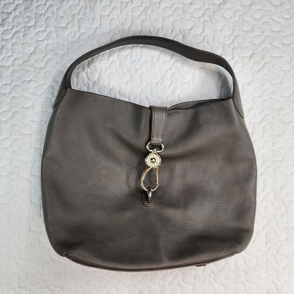 Dooney Bourke BELVEDERE LOGO LOCK Grey Pebble Leather Hobo Shoulder PURSE